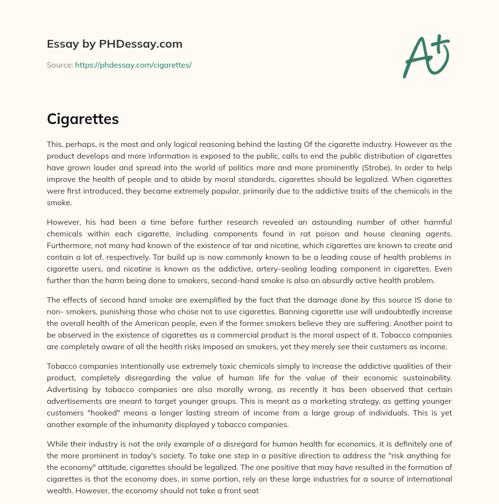 essay about selling cigarettes