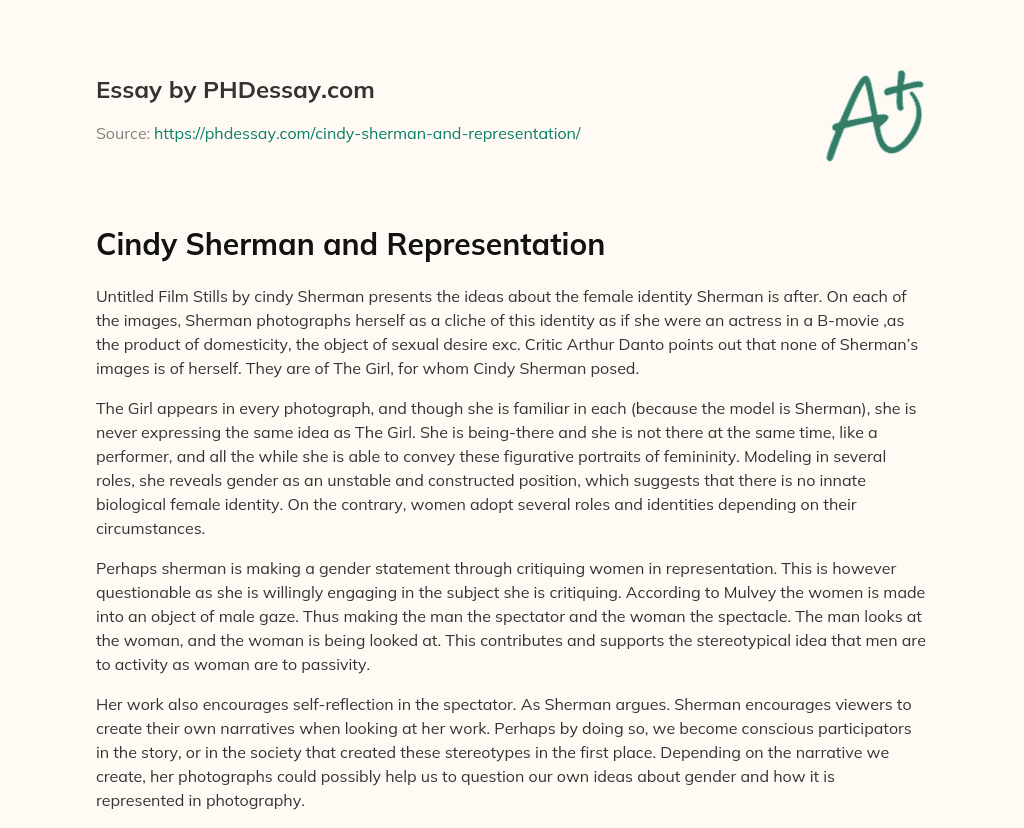 Cindy Sherman and Representation essay