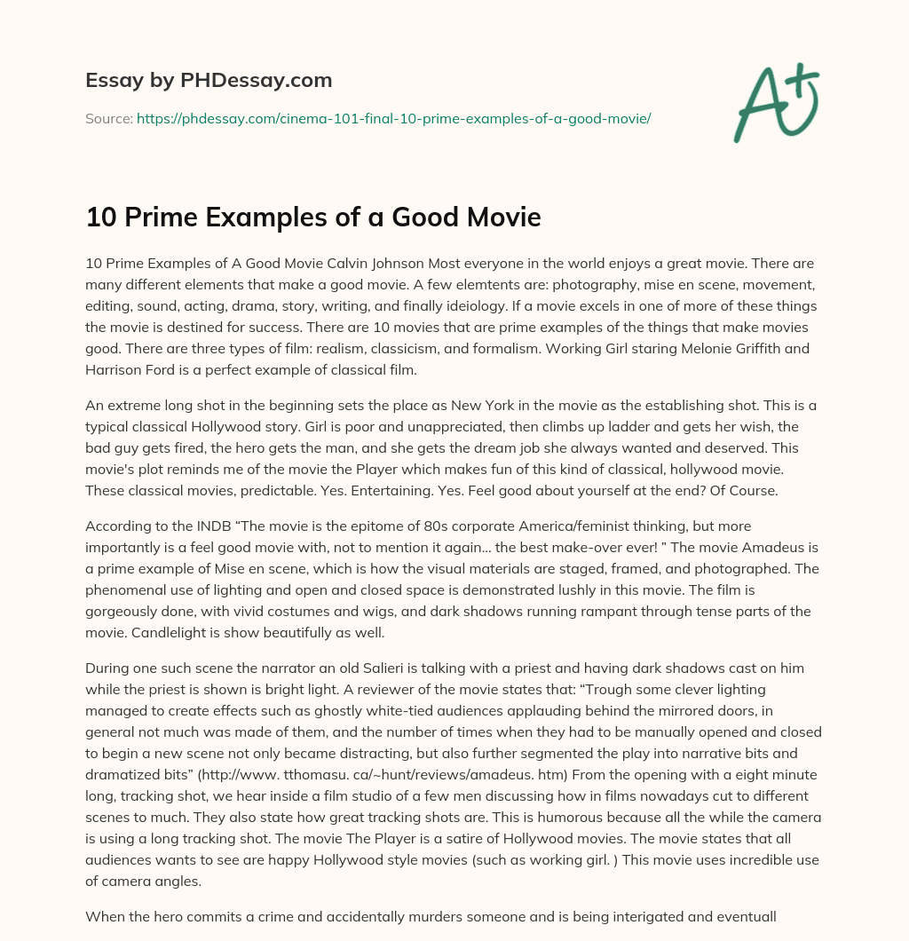 10 Prime Examples of a Good Movie essay
