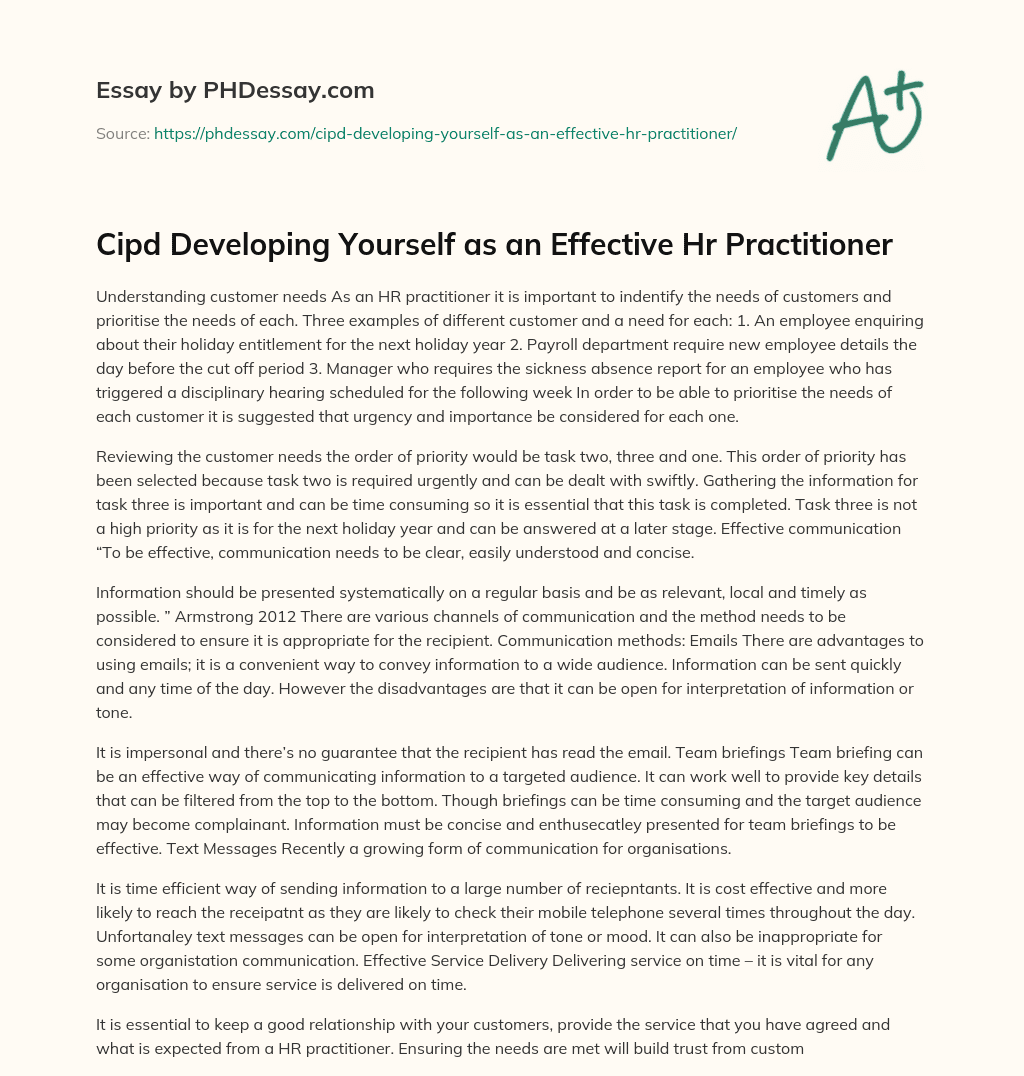 Cipd Developing Yourself as an Effective Hr Practitioner essay