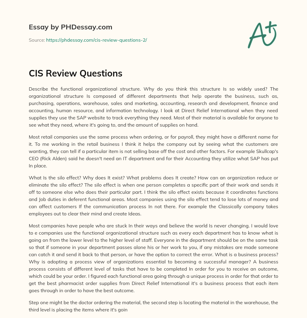 CIS Review Questions essay
