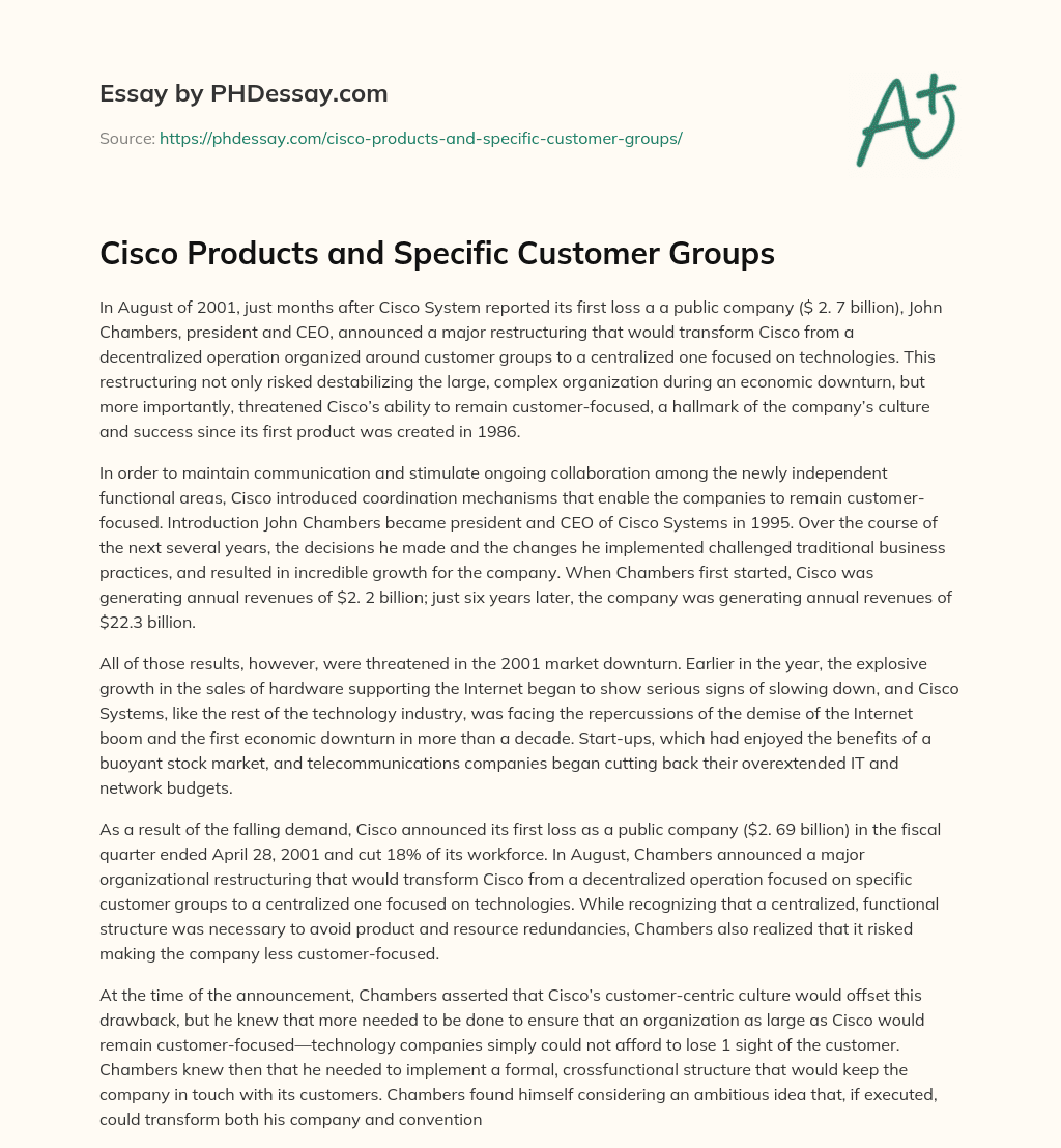Cisco Products and Specific Customer Groups essay