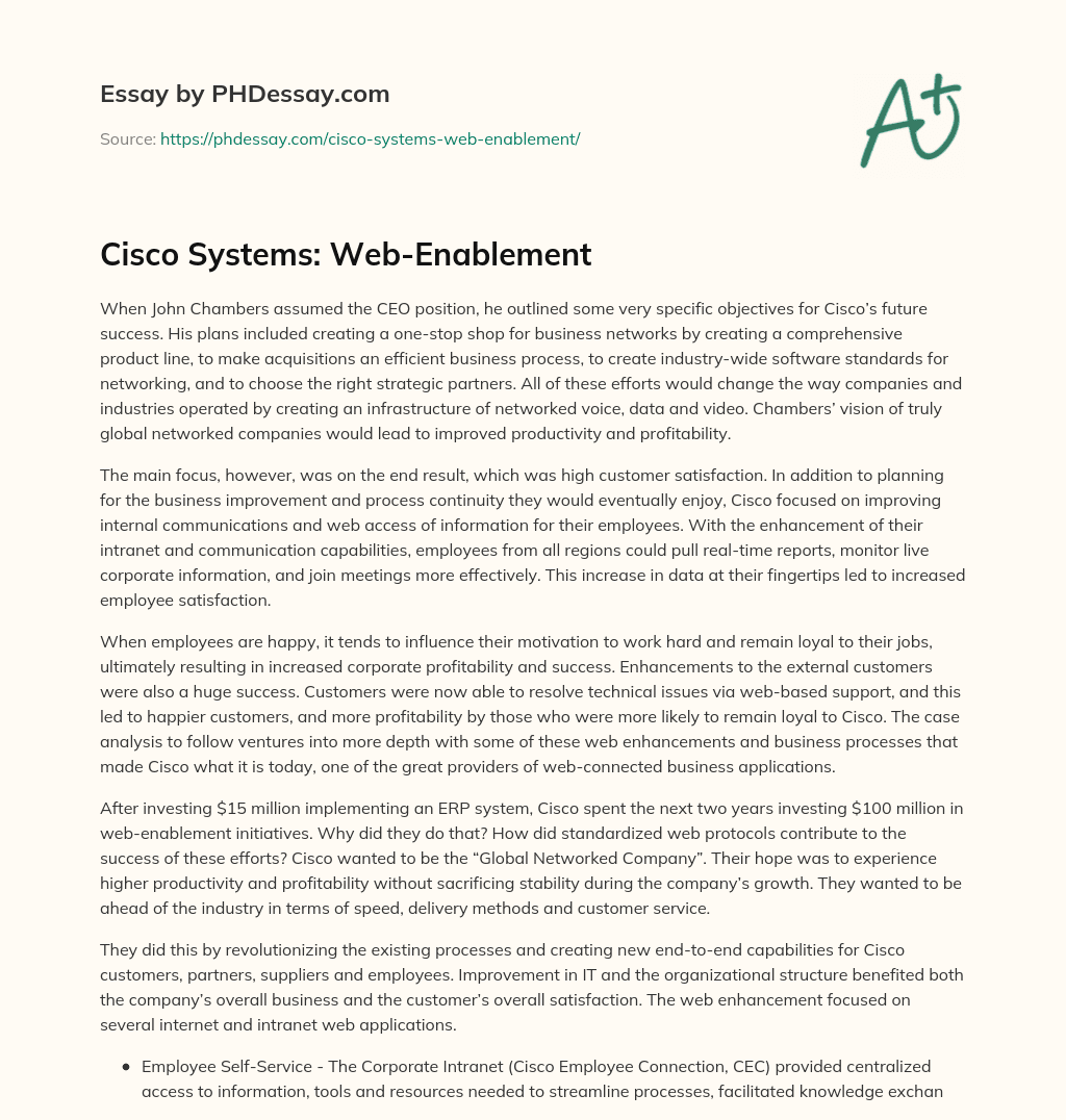 Cisco Systems: Web-Enablement essay