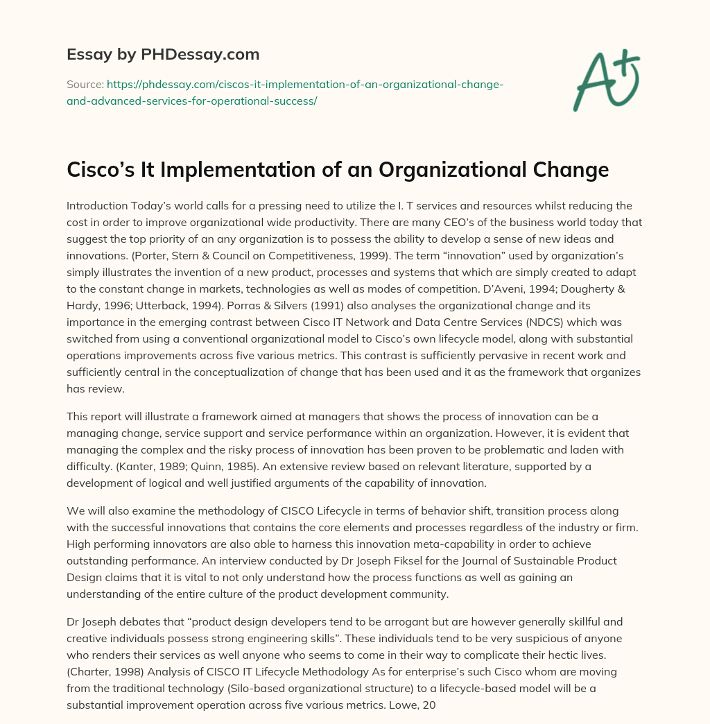 Cisco’s It Implementation of an Organizational Change essay