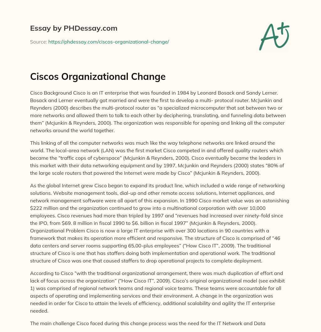 Ciscos Organizational Change essay