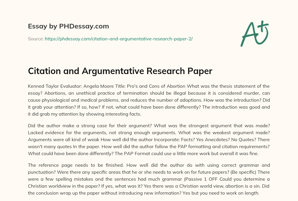 Citation and Argumentative Research Paper essay