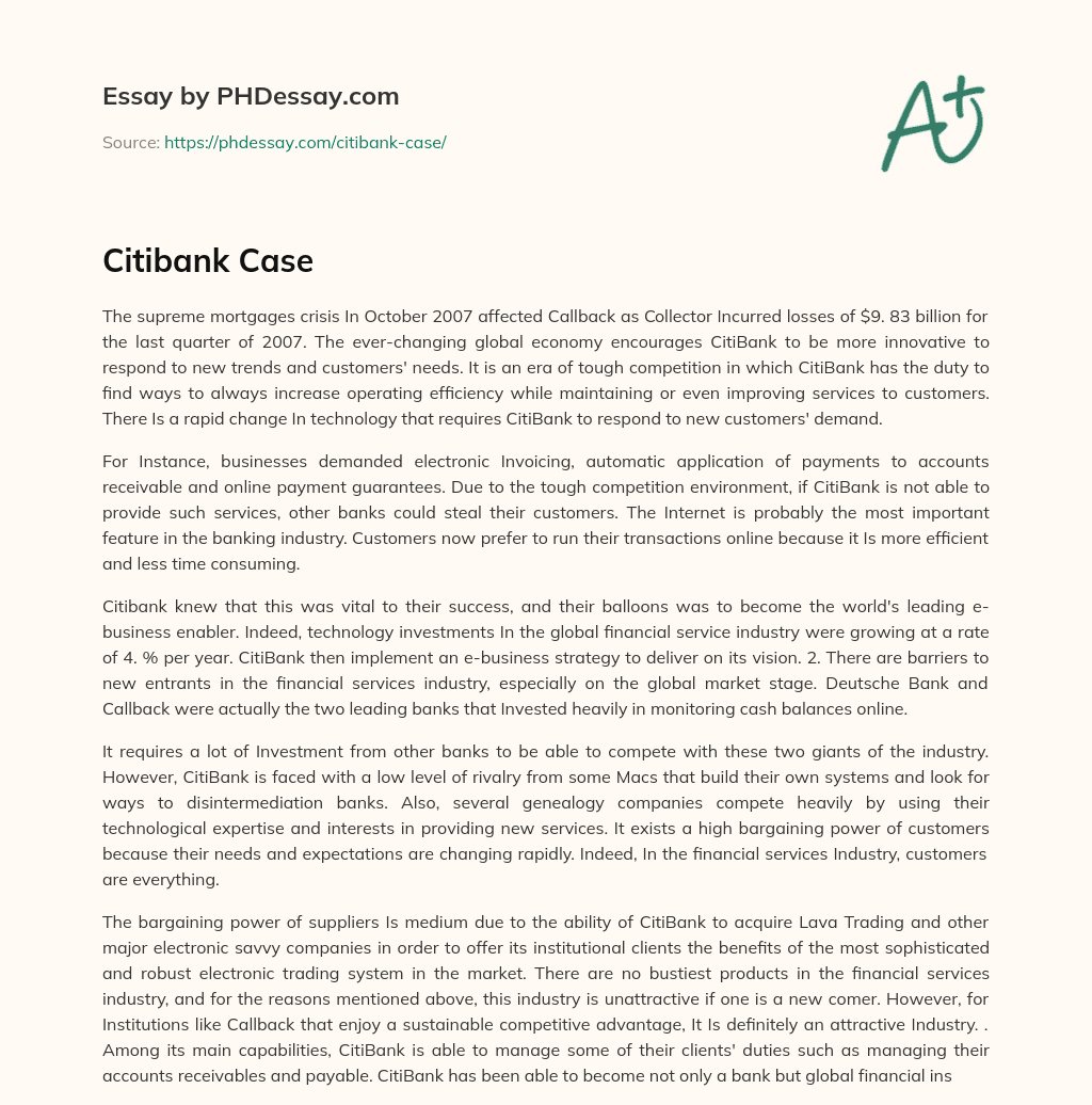 Citibank Case essay