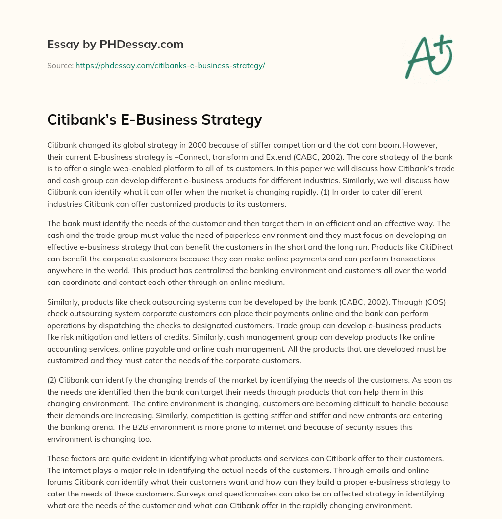 Citibank’s E-Business Strategy essay