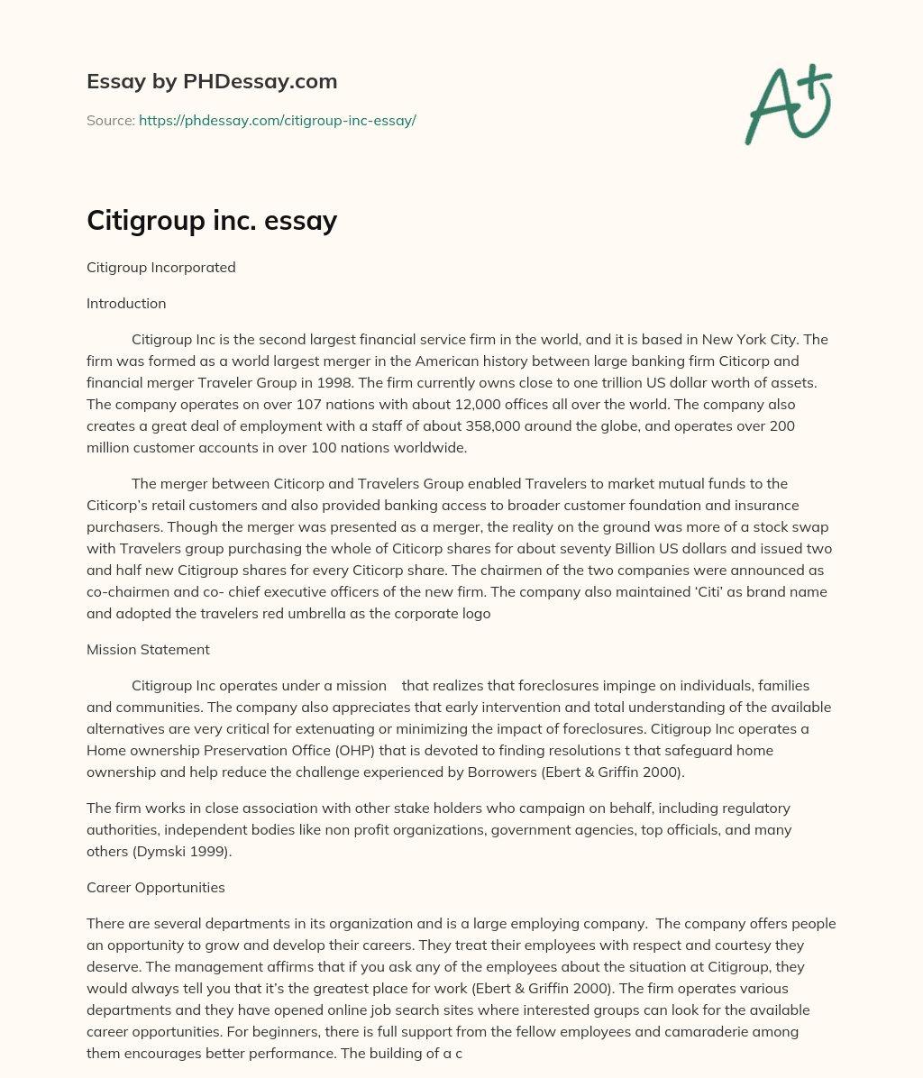 Citigroup inc. essay essay