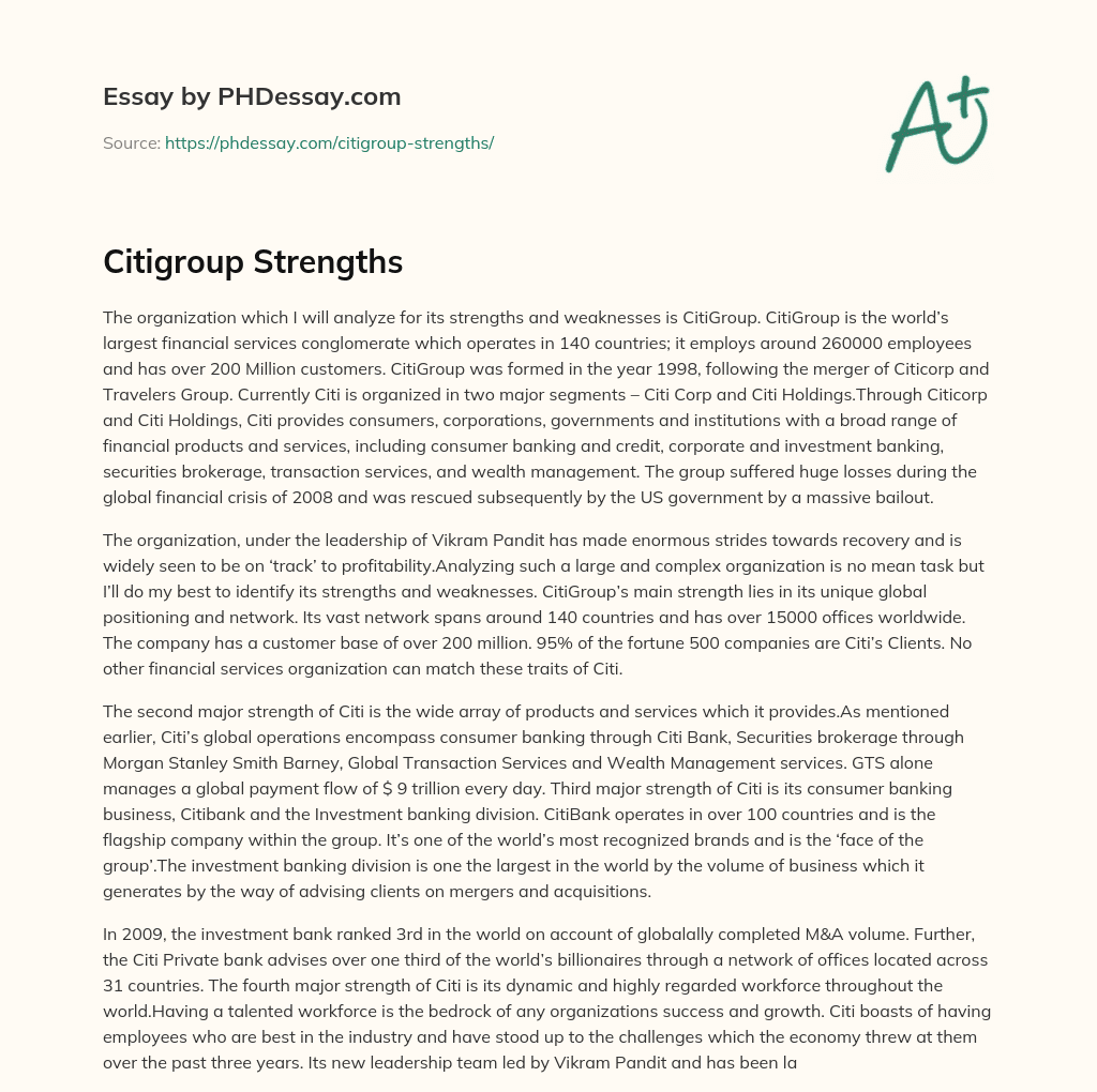 Citigroup Strengths essay