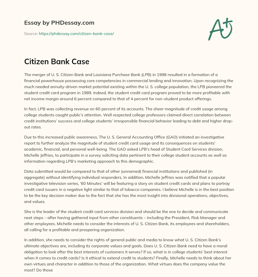 Citizen Bank Case essay