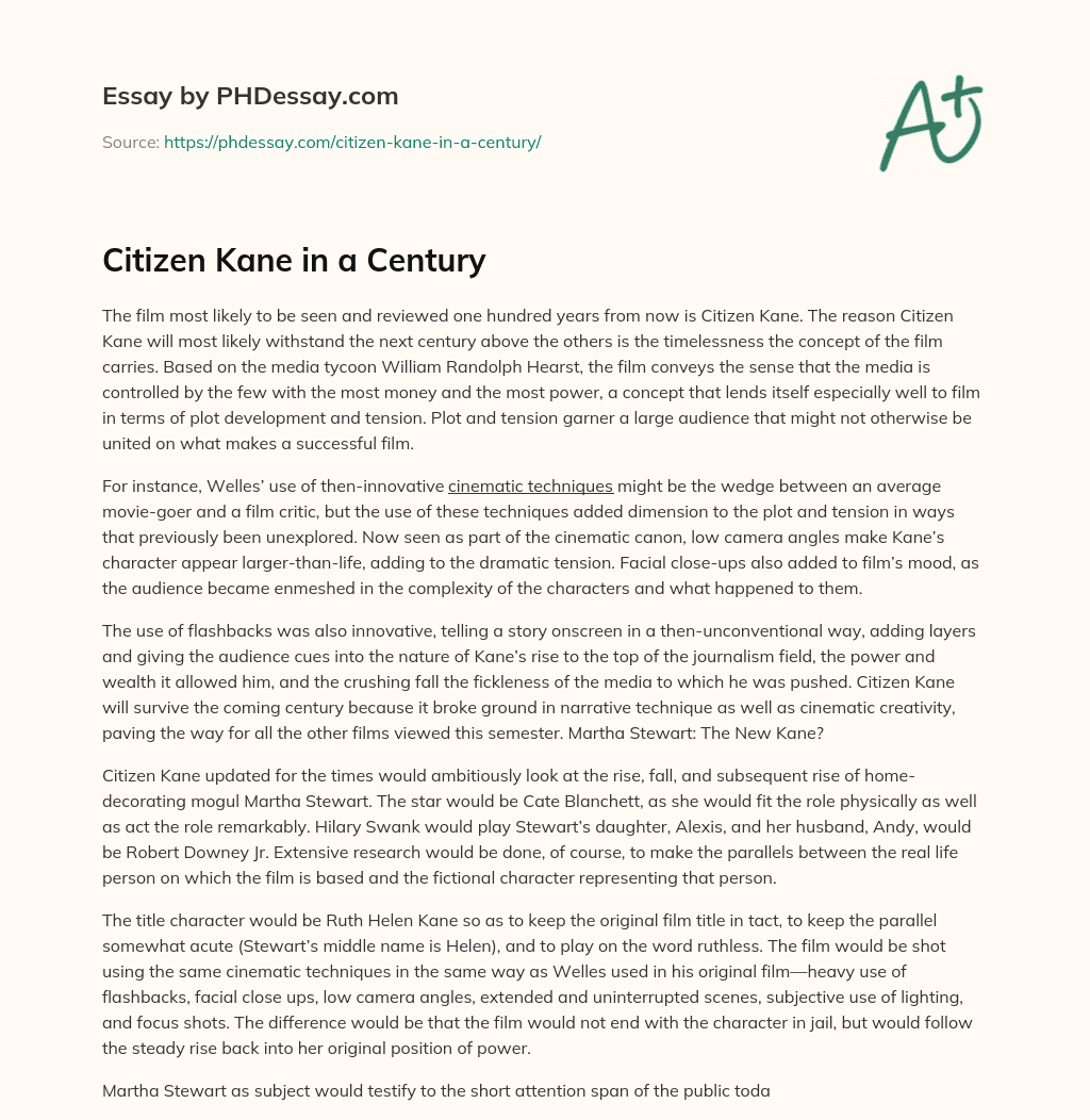 Citizen Kane in a Century essay