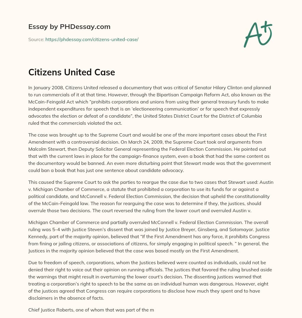 Citizens United Case essay