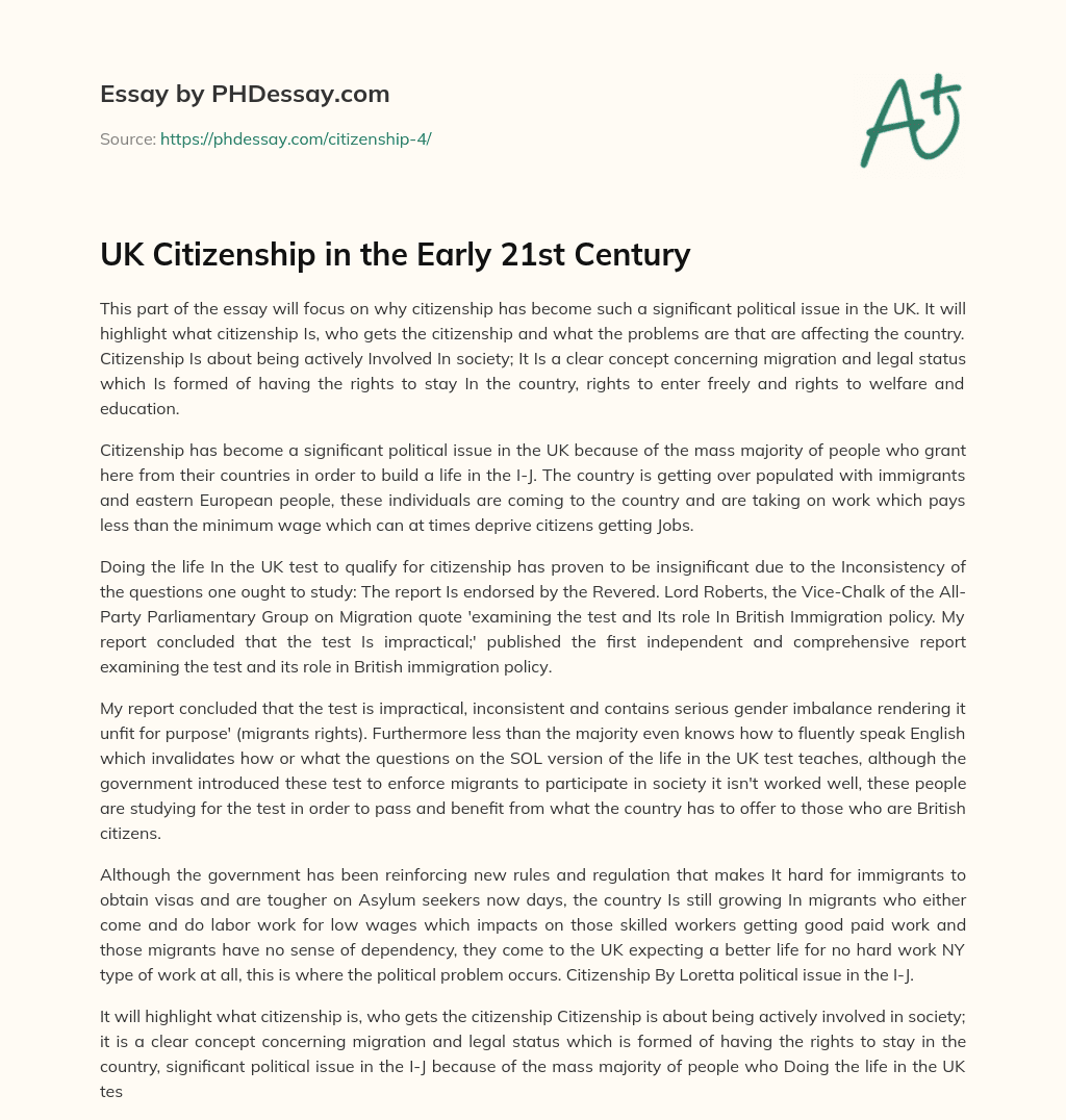 UK Citizenship in the Early 21st Century essay