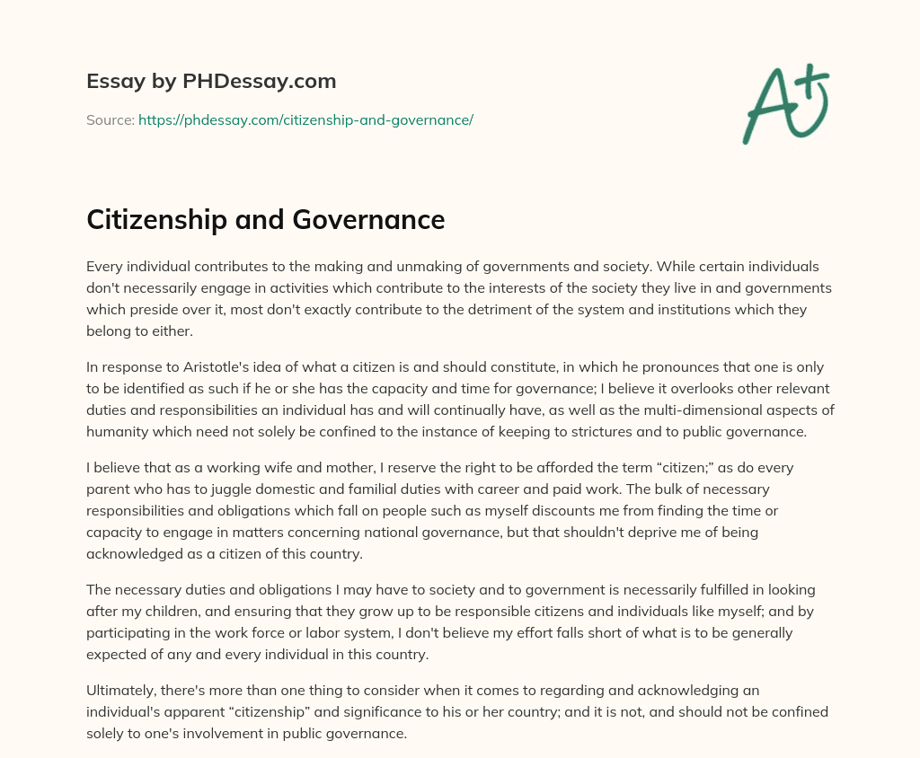 Citizenship and Governance essay