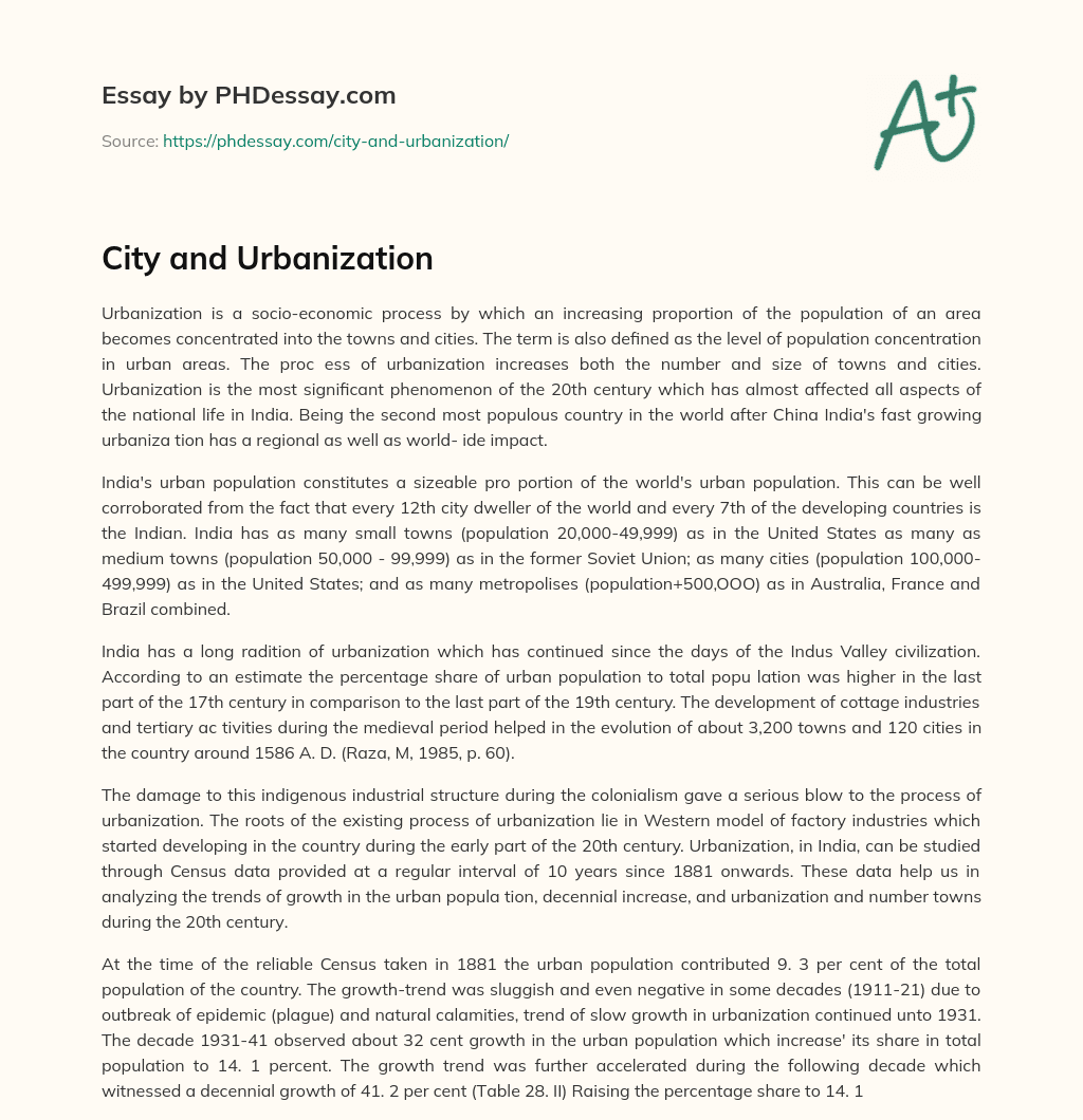 City and Urbanization essay