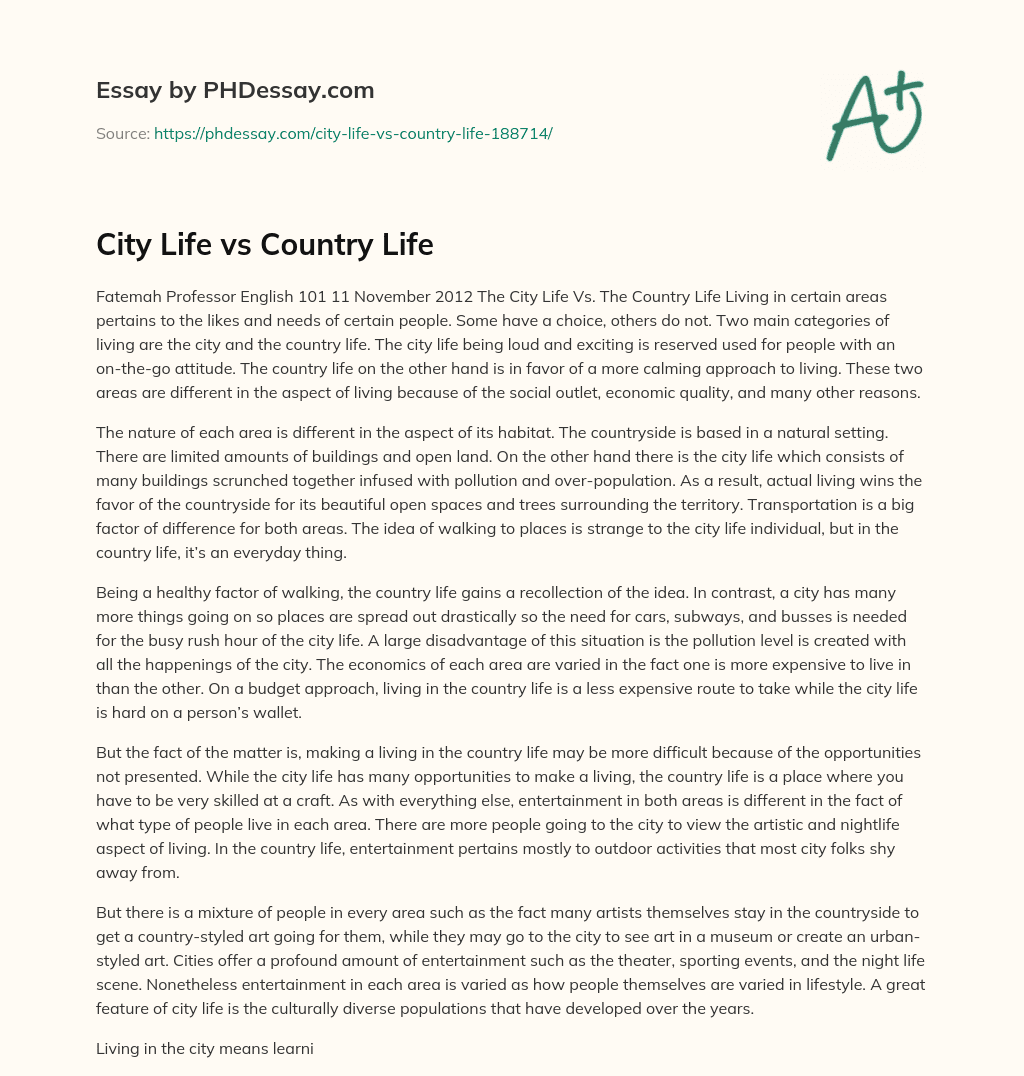 City Life vs Country Life essay