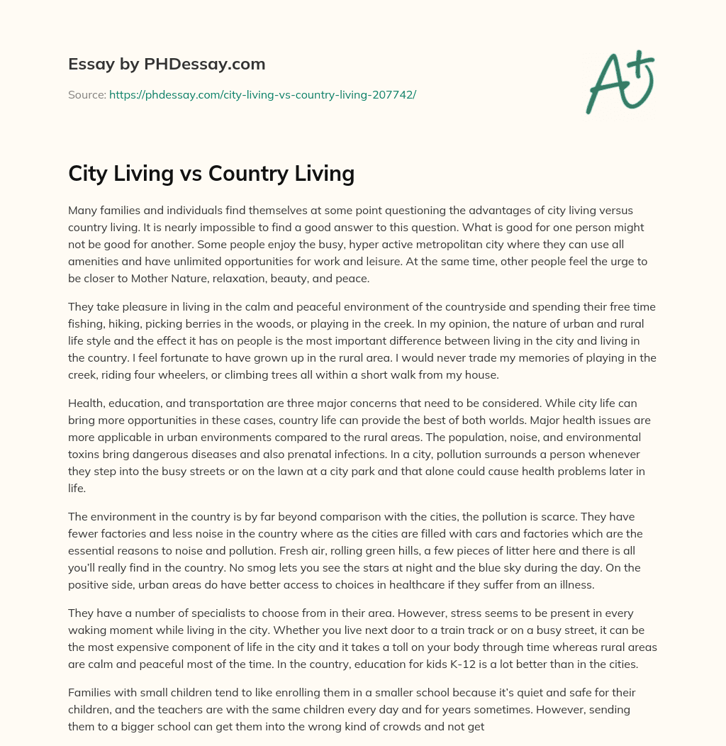 City Living vs Country Living essay