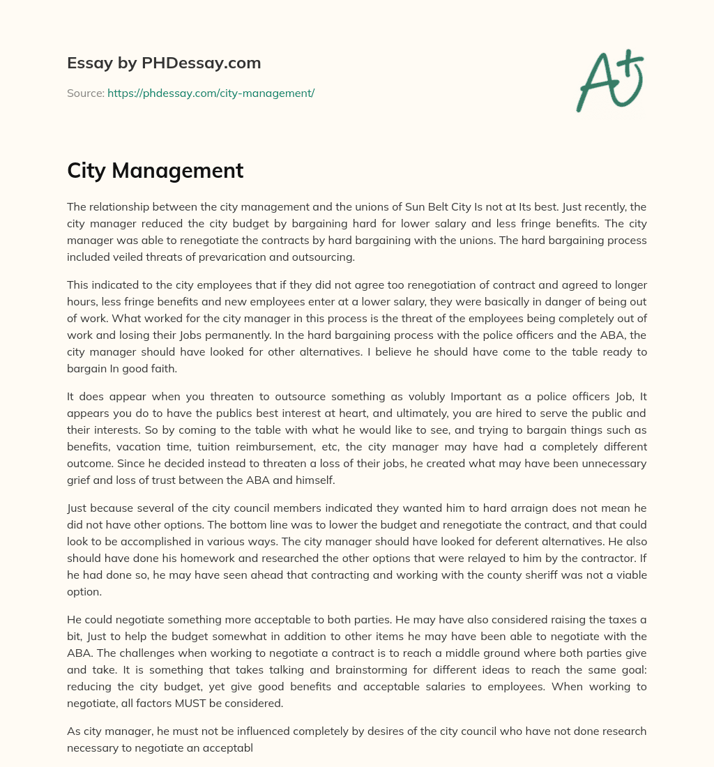 City Management essay
