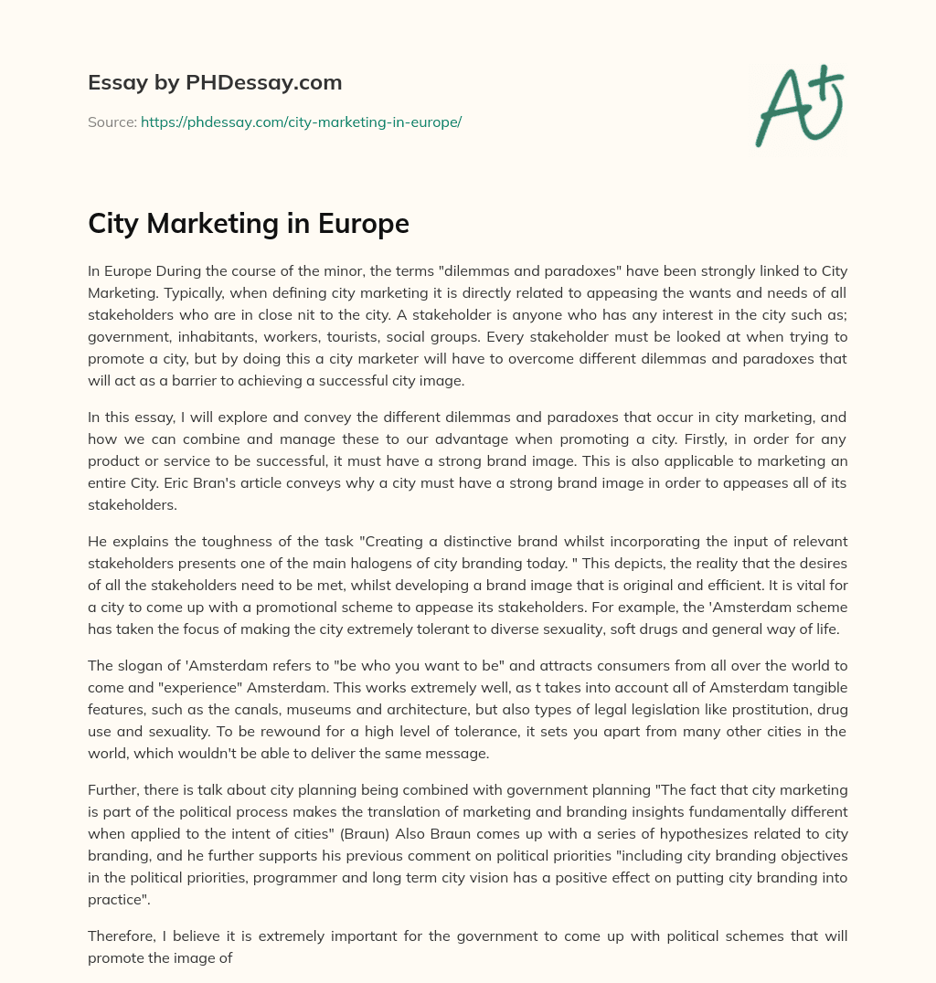 City Marketing in Europe essay