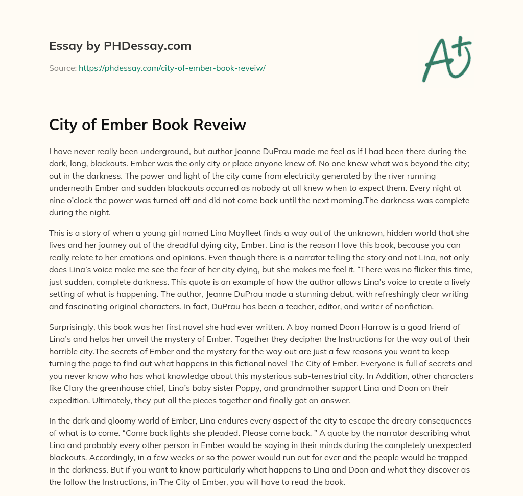 City of Ember Book Reveiw essay