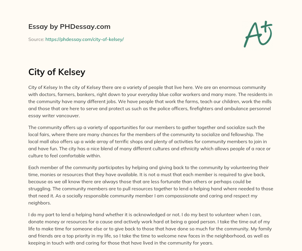 City of Kelsey essay