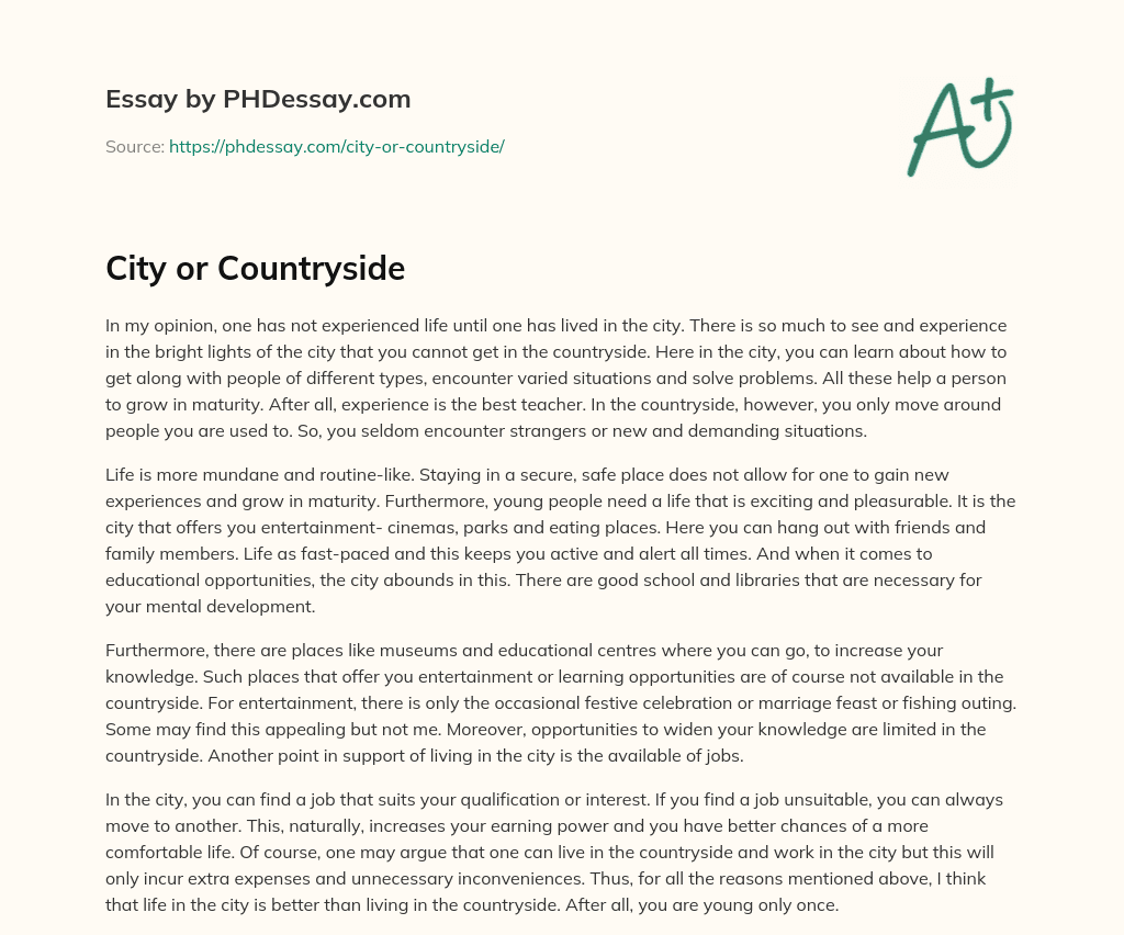 City or Countryside essay