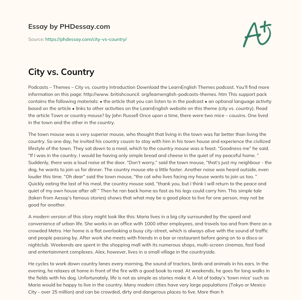 City vs. Country essay