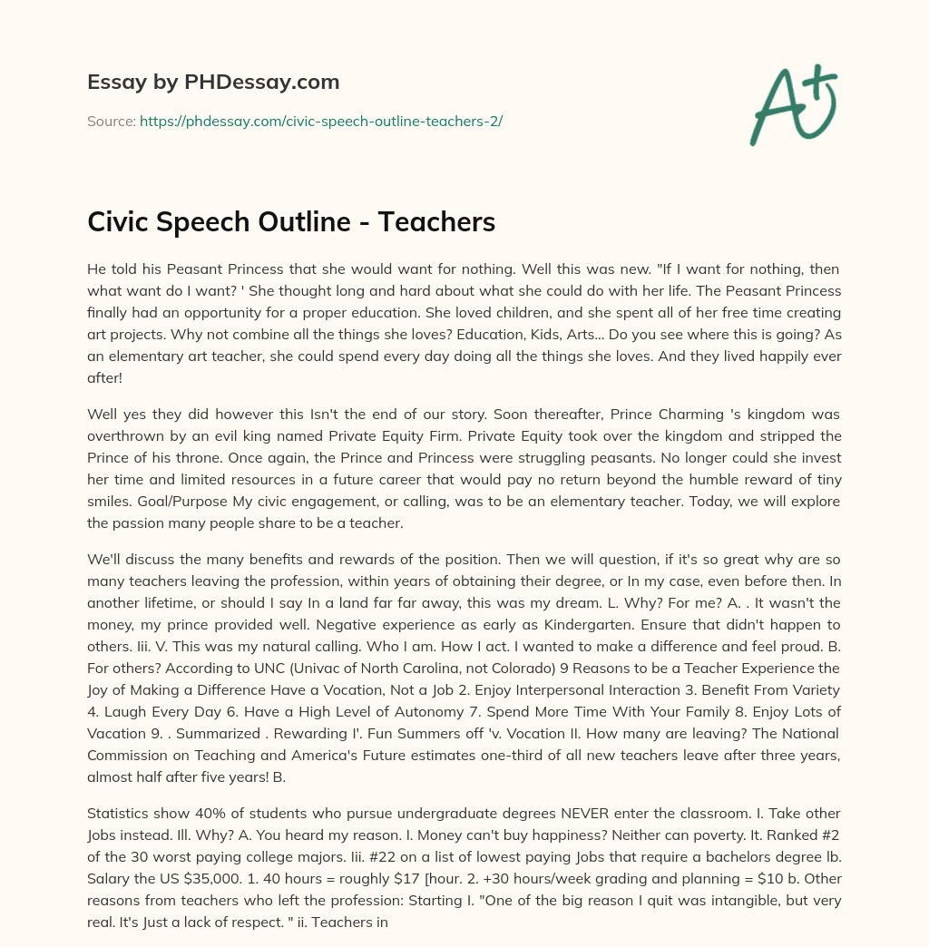 Civic Speech Outline – Teachers essay