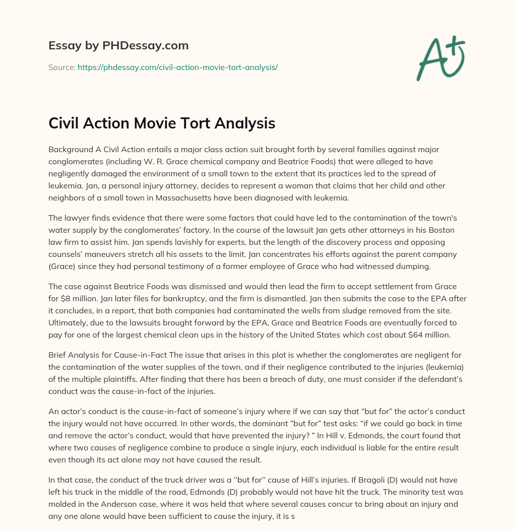 Civil Action Movie Tort Analysis essay