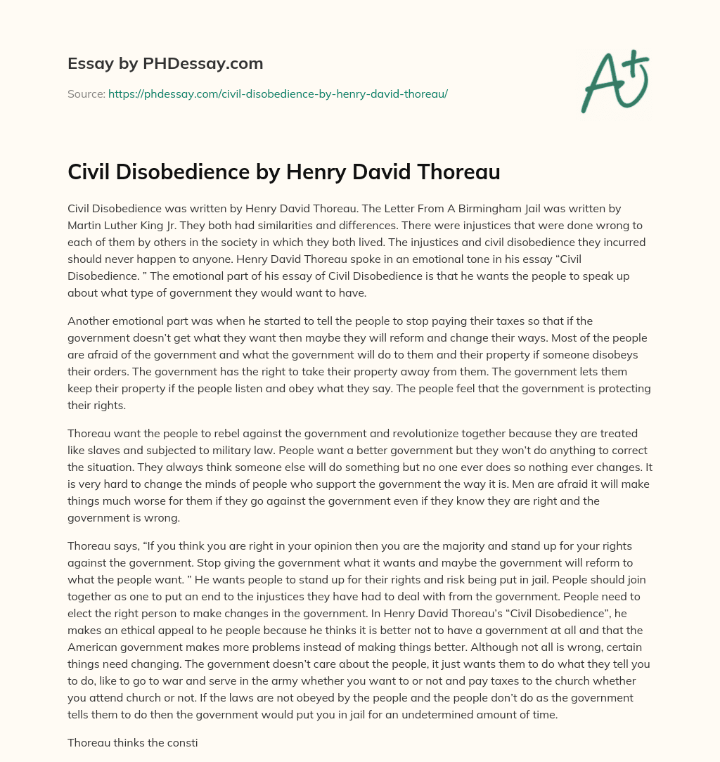civil disobedience essay by thoreau pdf