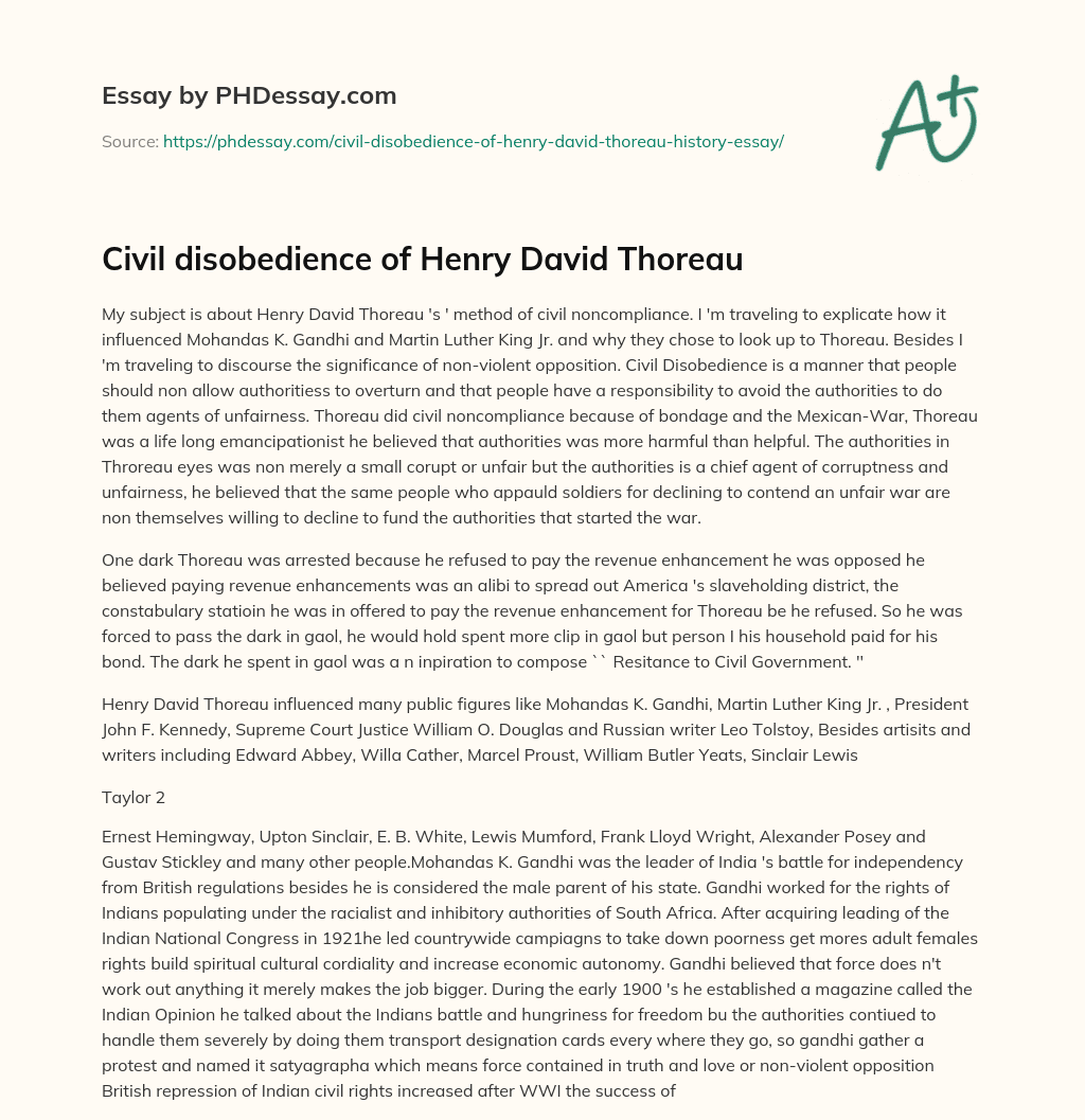 Civil disobedience of Henry David Thoreau essay