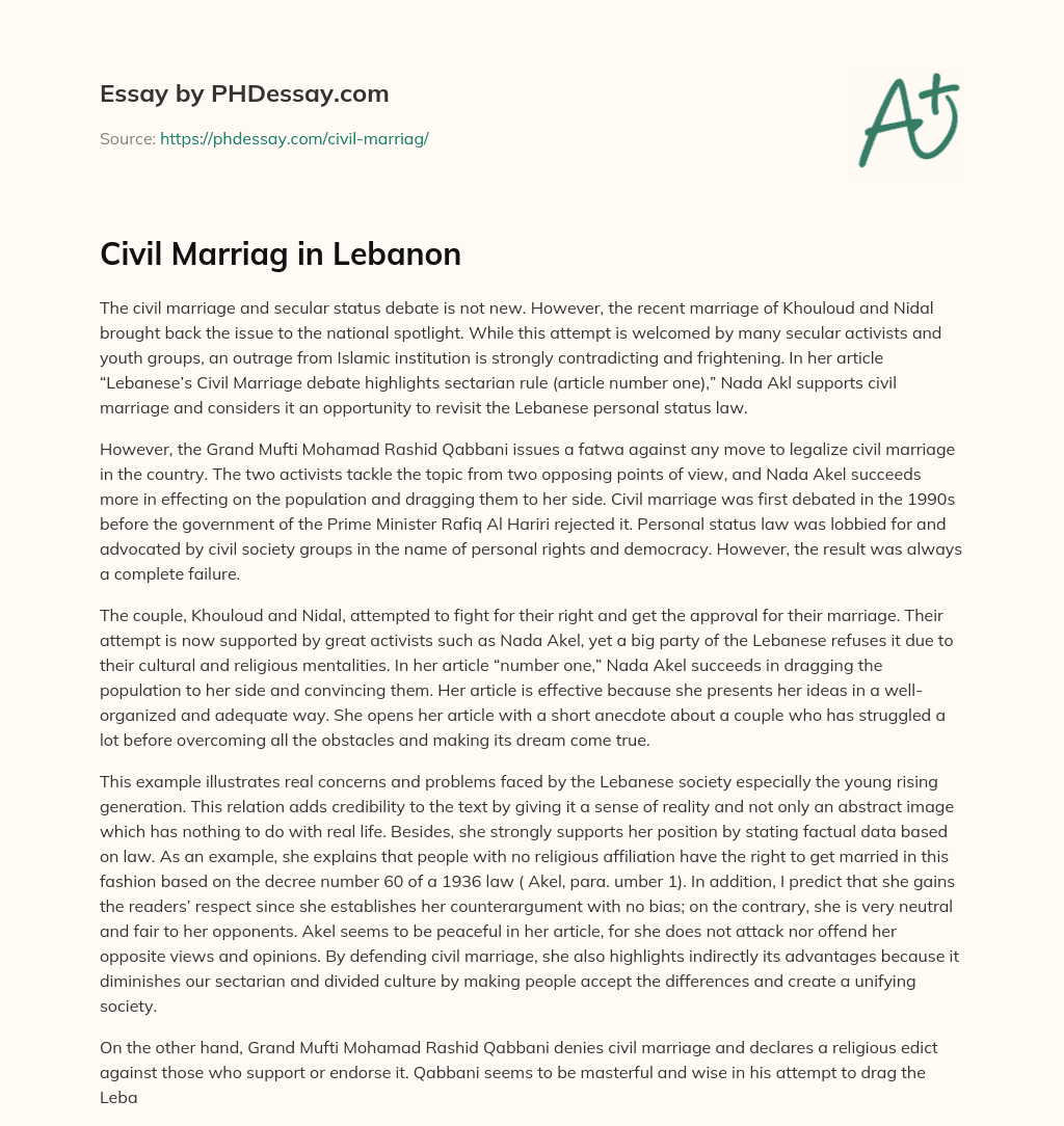 Civil Marriag in Lebanon essay