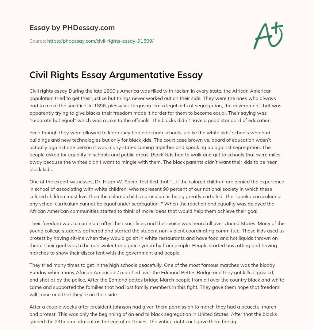 Civil Rights Essay Argumentative Essay essay