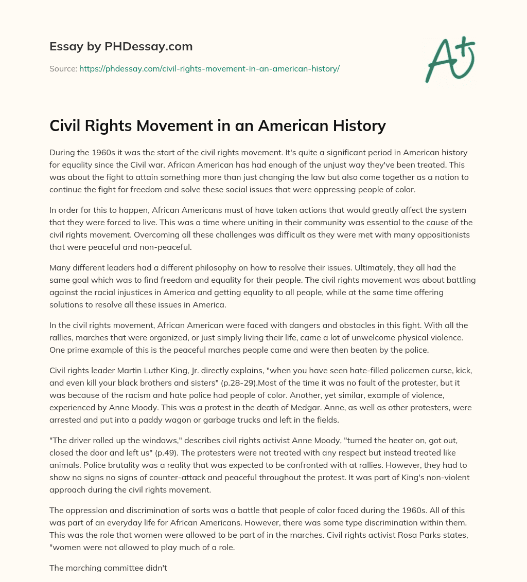 Civil Rights Movement in an American History essay