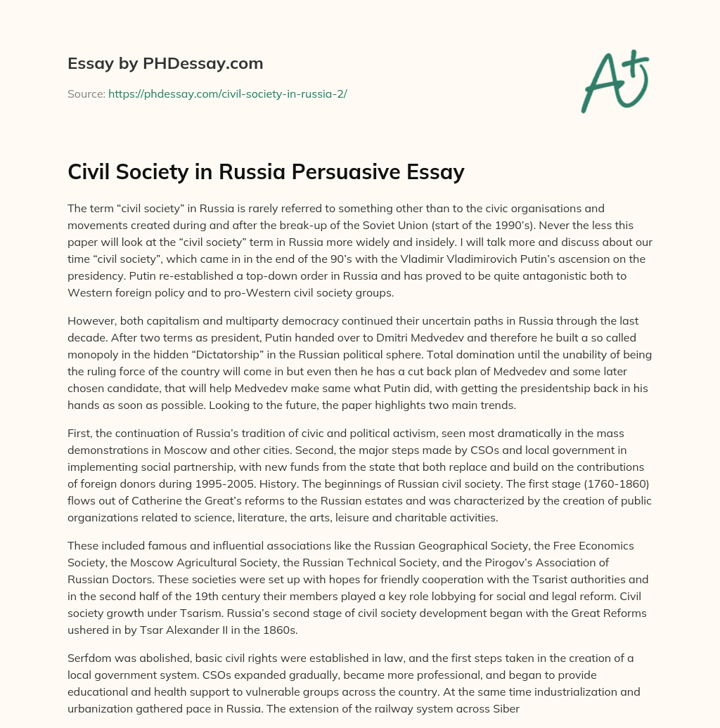 Civil Society in Russia Persuasive Essay essay