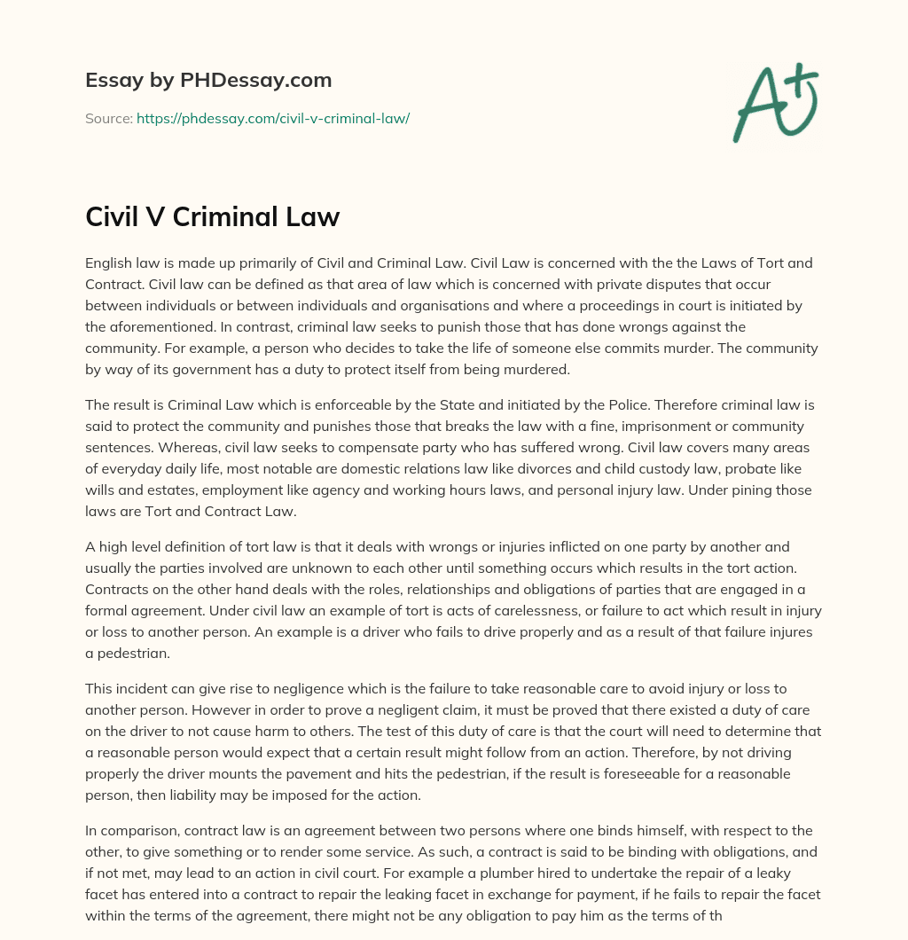 Civil V Criminal Law essay