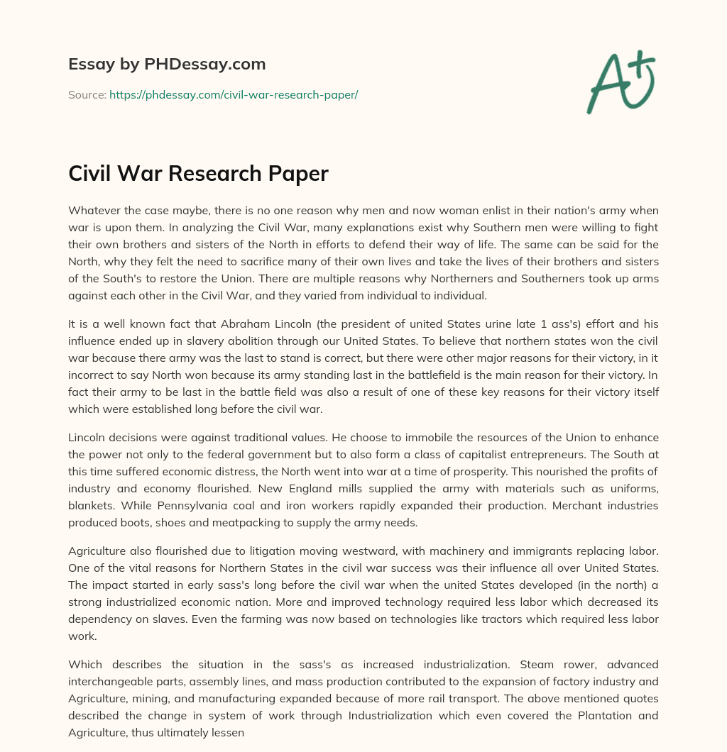 short essay on the civil war