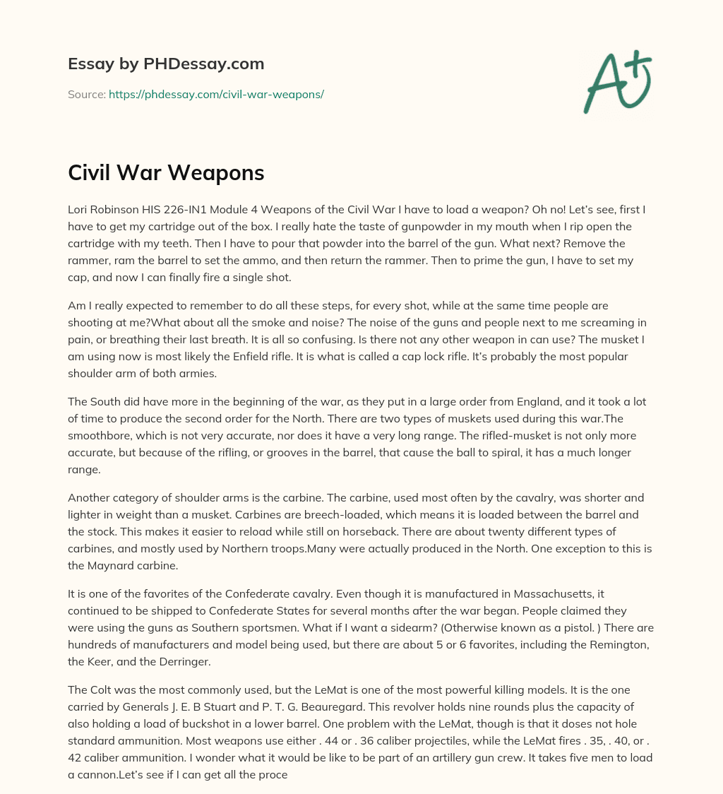 Civil War Weapons essay