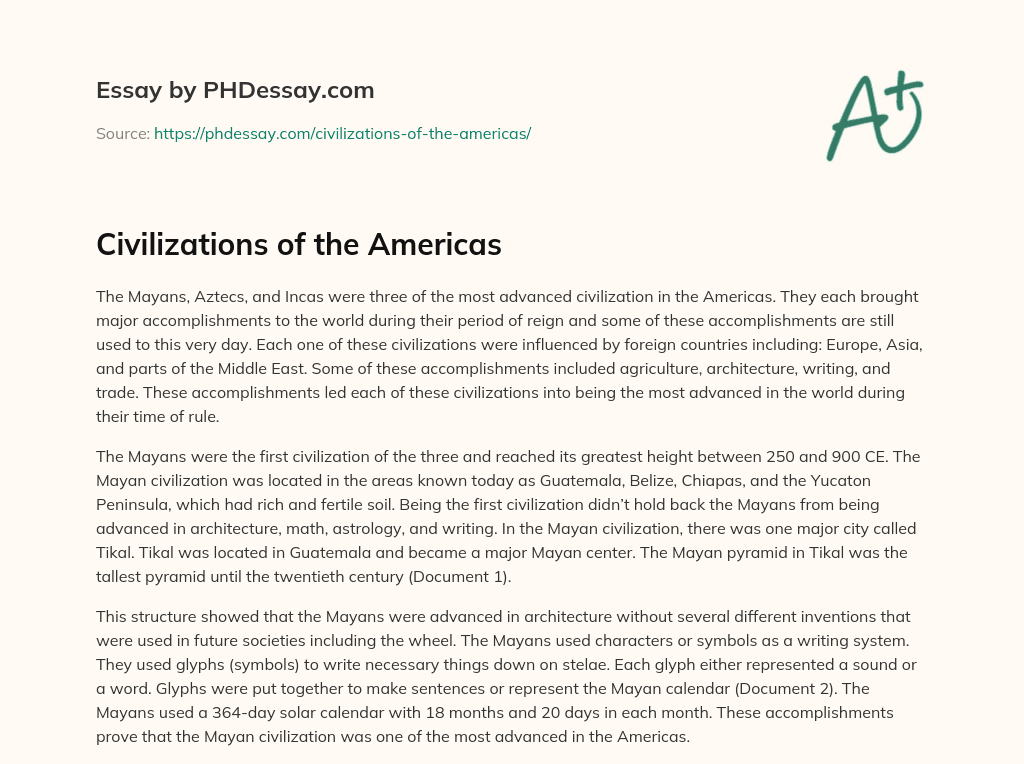 Civilizations of the Americas essay