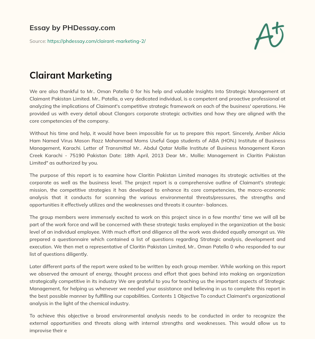 Clairant Marketing essay