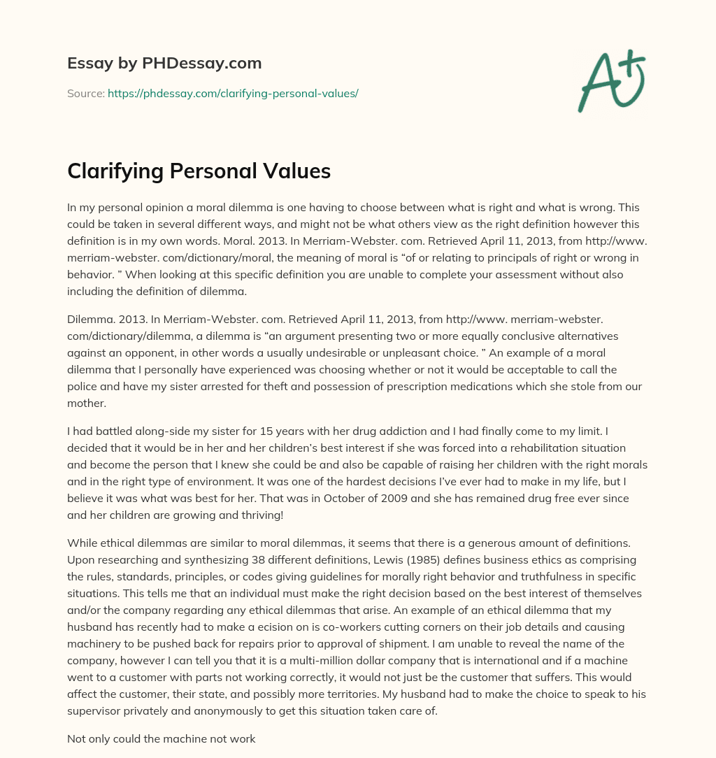 Clarifying Personal Values essay