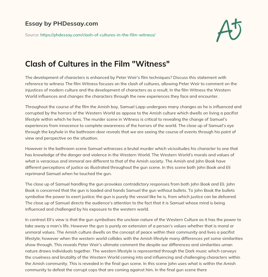 Clash of Cultures in the Film “Witness” essay