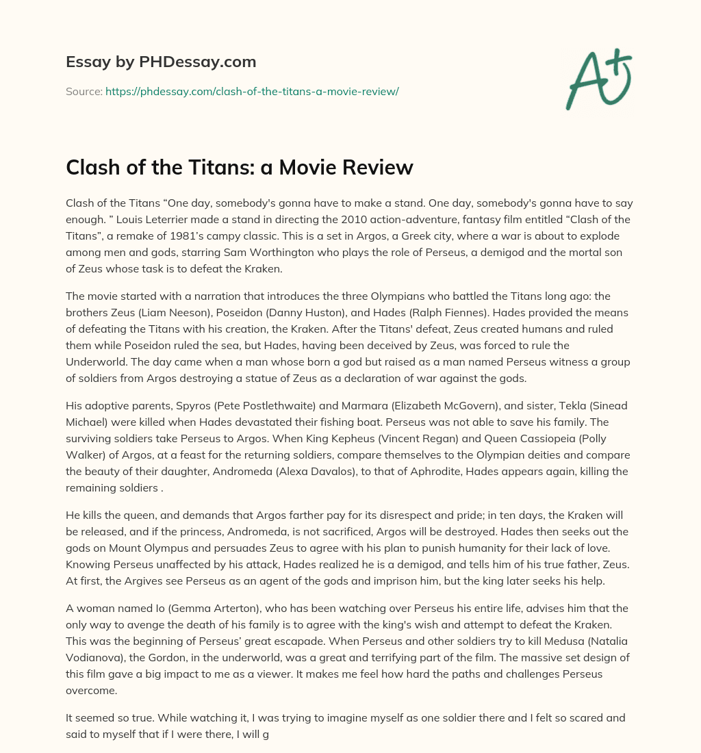 Clash of the Titans: a Movie Review essay