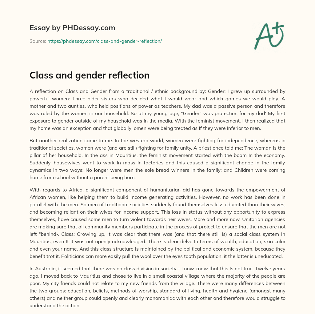 Class and gender reflection essay