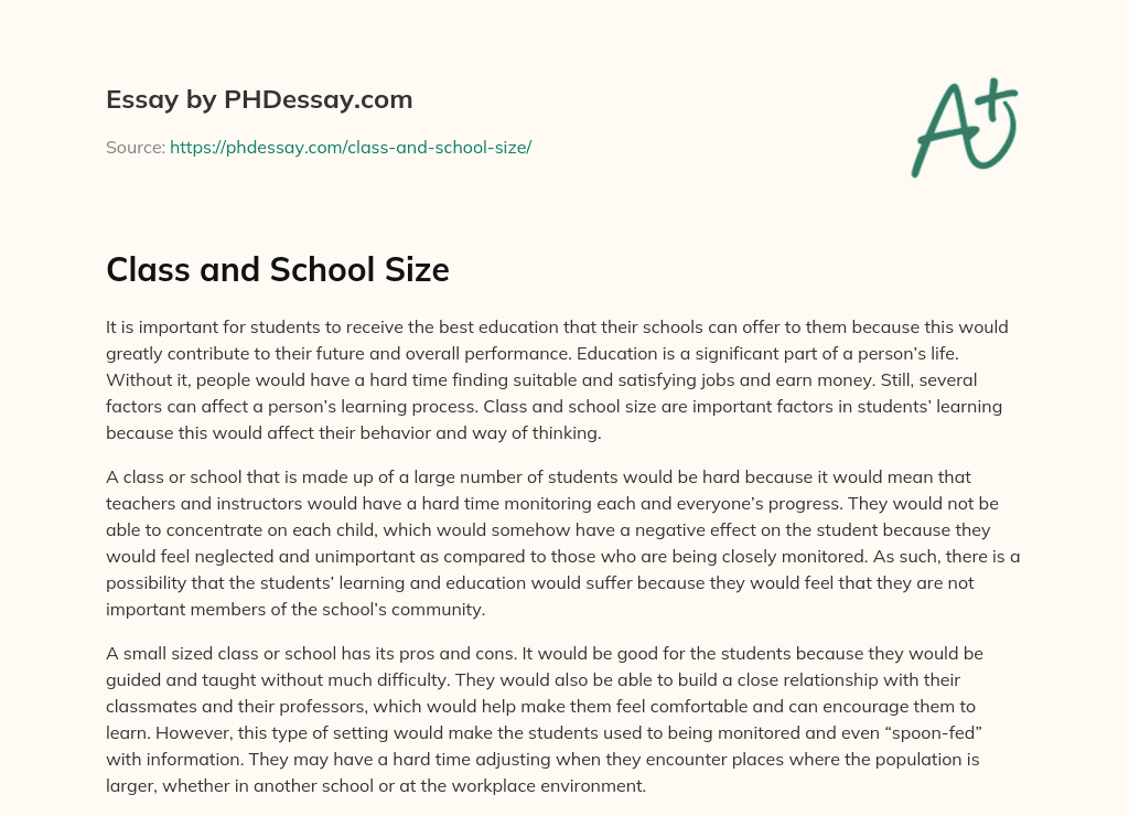 Class and School Size essay