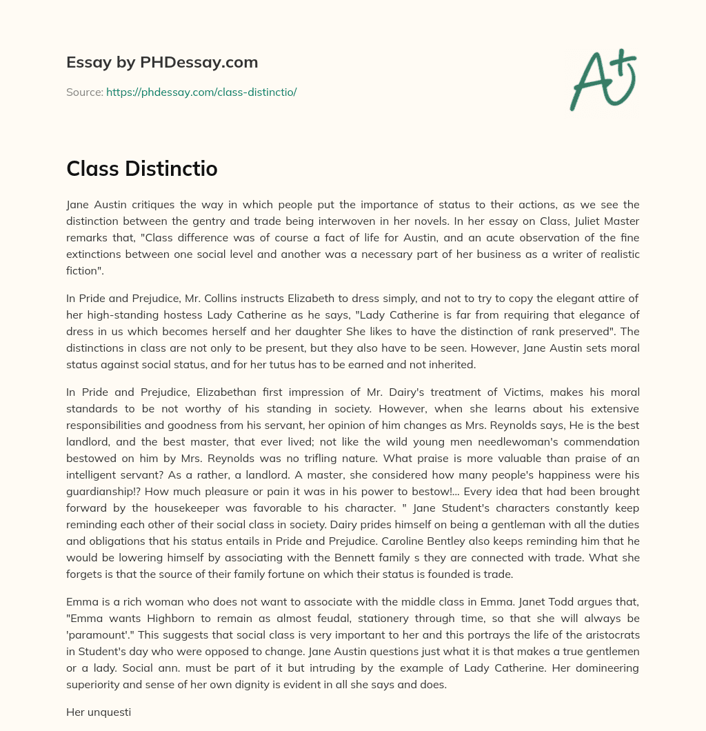 Class Distinctio essay