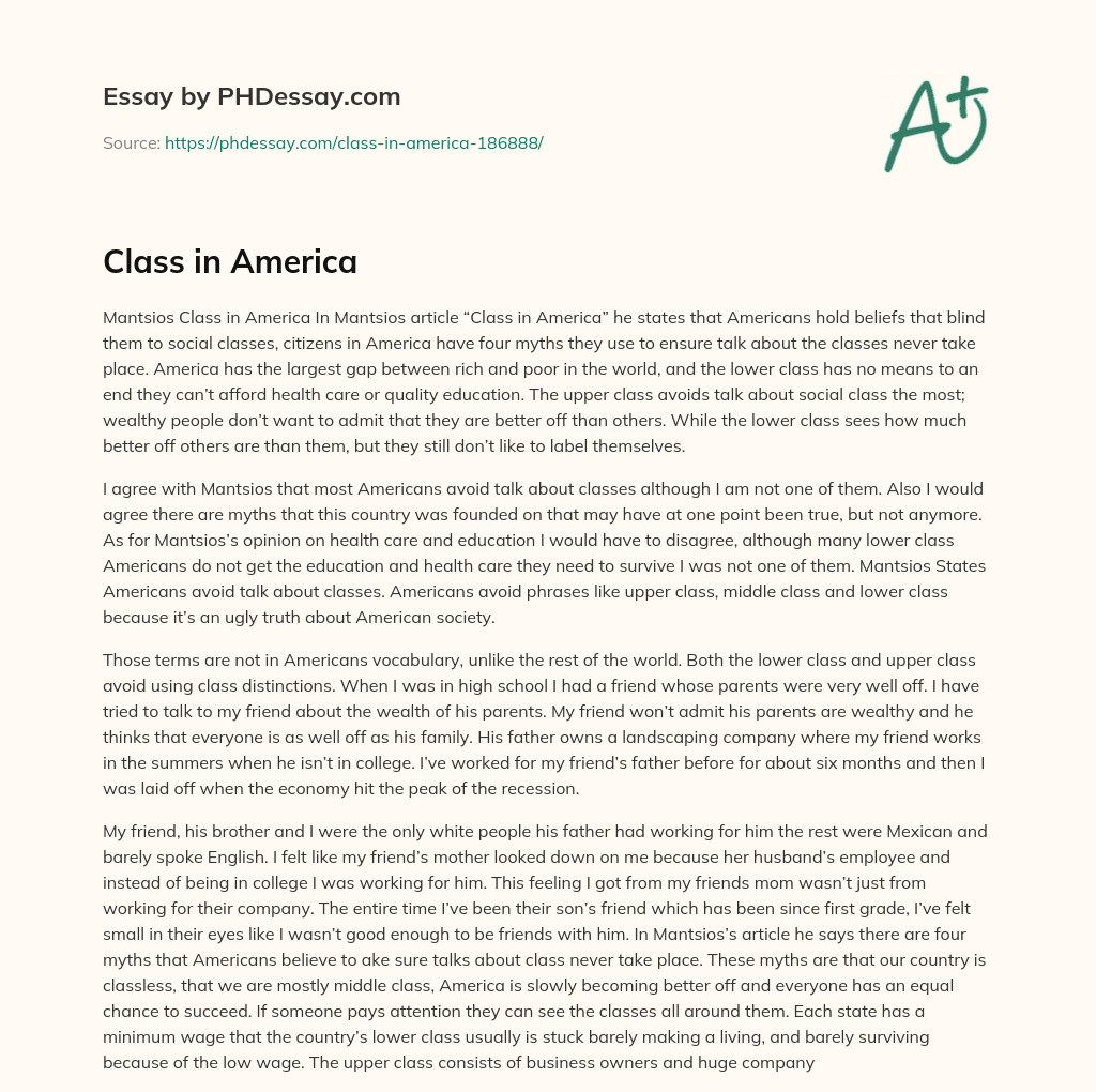 Class in America essay