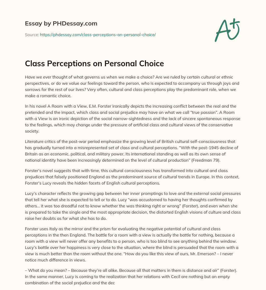 Class Perceptions on Personal Choice essay