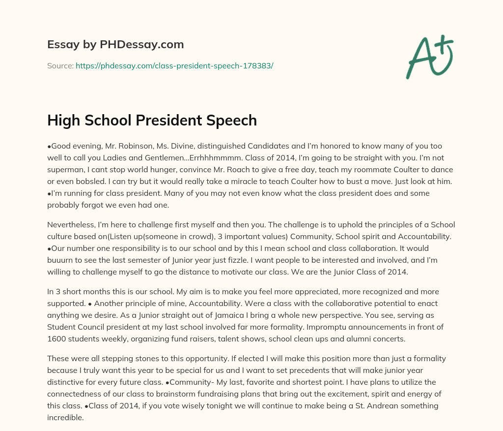 sample speech for school president